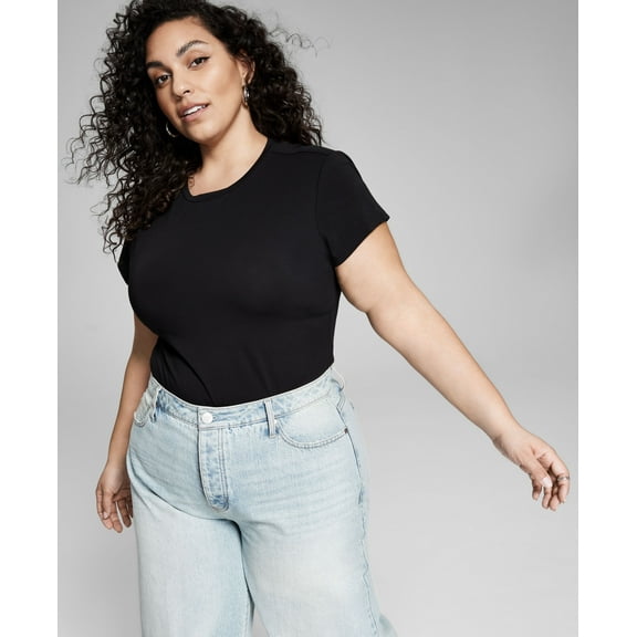 Now This Trendy Plus Size T-Shirt Bodysuit Black 2X