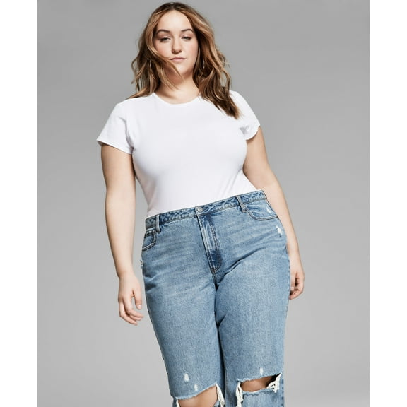 Now This Trendy Plus Size T-Shirt Bodysuit White 2X