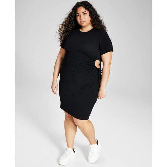 Now This Trendy Plus Size Textured Cutout Bodycon Dress Black 0X