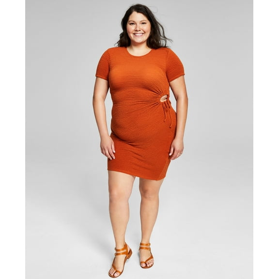 Now This Trendy Plus Size Textured Cutout Bodycon Dress Cuto Rust 3X