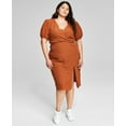 thumbnail image 1 of Now This Trendy Plus Size Textured Side Cutout Dress Mocha Brown 4X, 1 of 1