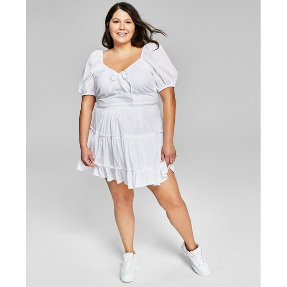 Now This Trendy Plus Size Tiered Fit Flare Dress White 1X