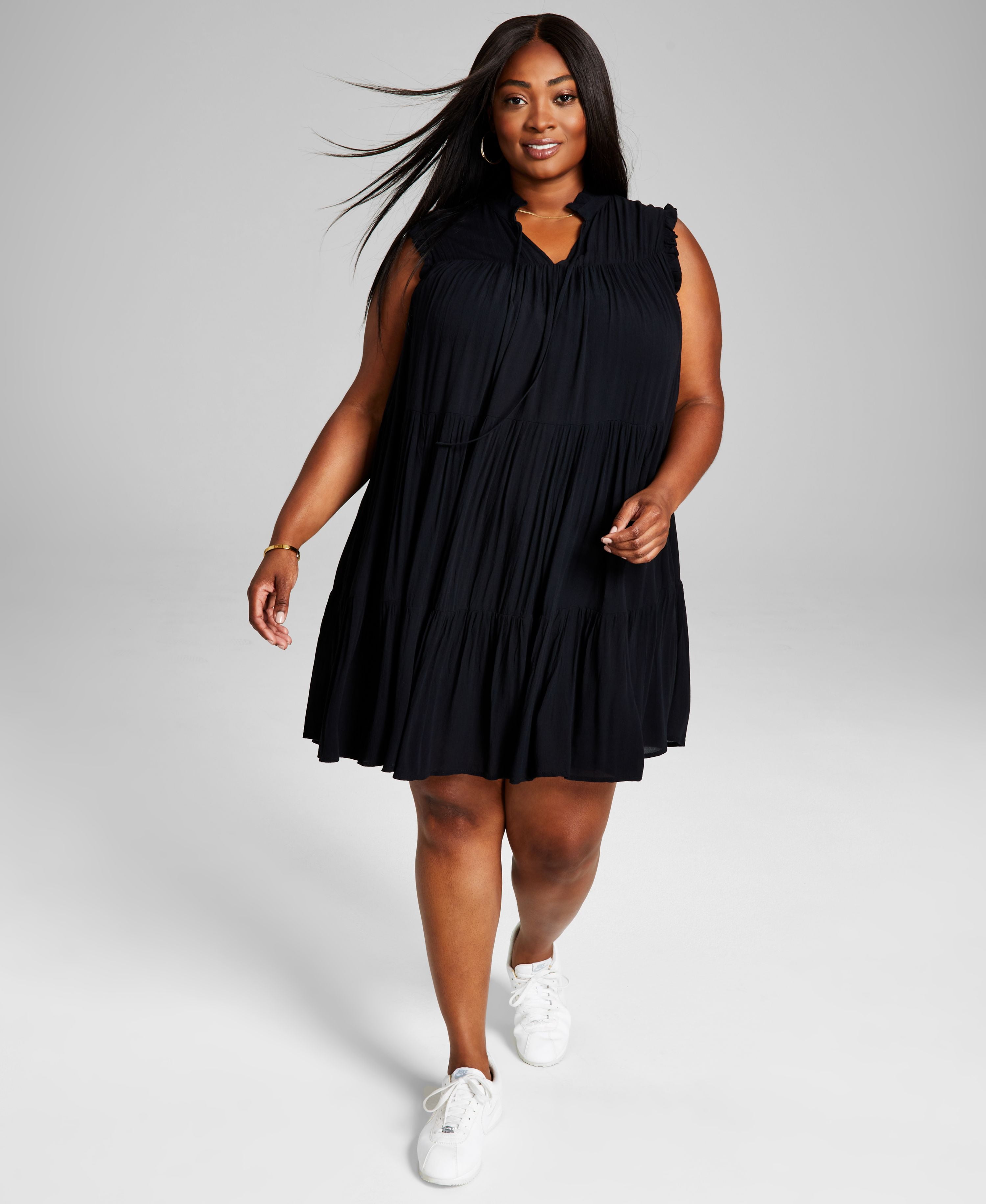 And Now This Trendy Plus Size Tiered Swing Dress - Black - Size 2X And Now This Trendy Plus Size Tiered Swing Dress - Black - Size 2X