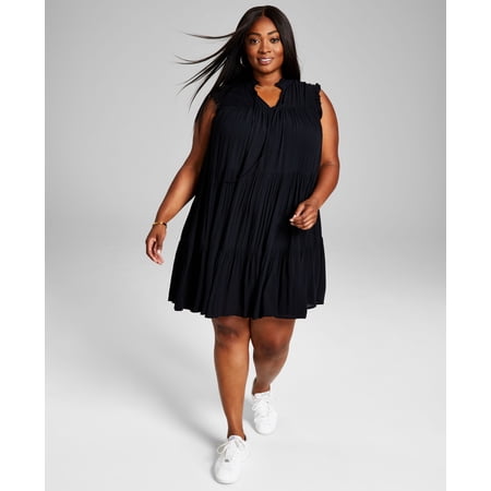 Now This Trendy Plus Size Tiered Swing Dress Black 2X