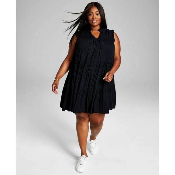 Now This Trendy Plus Size Tiered Swing Dress Black 2X