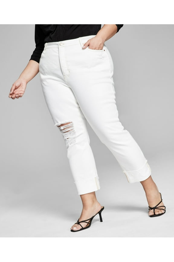 Now This Trendy Plus Size Vintage Straight Leg Jeans White 18W