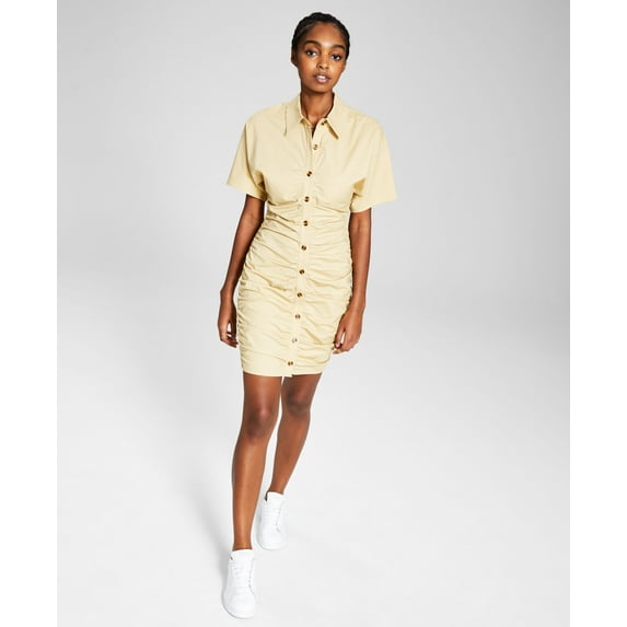 Now This Womens Button Front Dress Camel Brown M