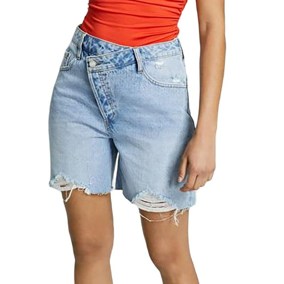 Now This Womens Cotton Asymmetrical Button Denim Shorts Anson 25