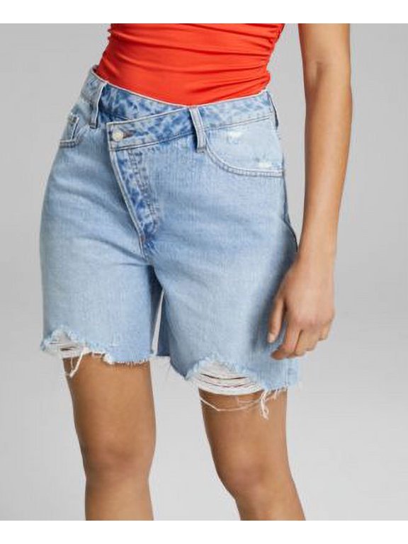 Now This Womens Cotton Asymmetrical Button Denim Shorts Anson 27