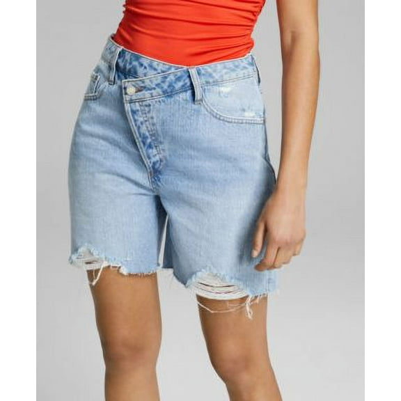 Now This Womens Cotton Asymmetrical Button Denim Shorts Anson 32