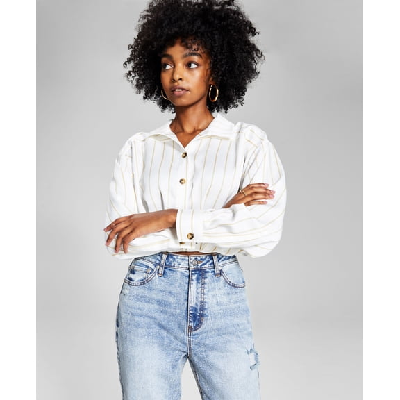 Now This Womens Cotton Cropped Shirt White With Light Camel Brown S