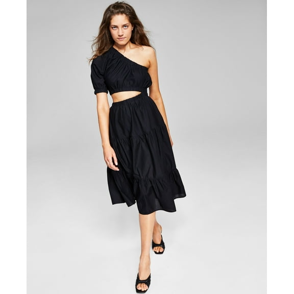 Now This Womens Cotton Cutout One Shoulder Dress Black M