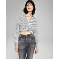 thumbnail image 1 of Now This Womens Cotton Faux Wrap Crop Top White With Black Stripe M, 1 of 1