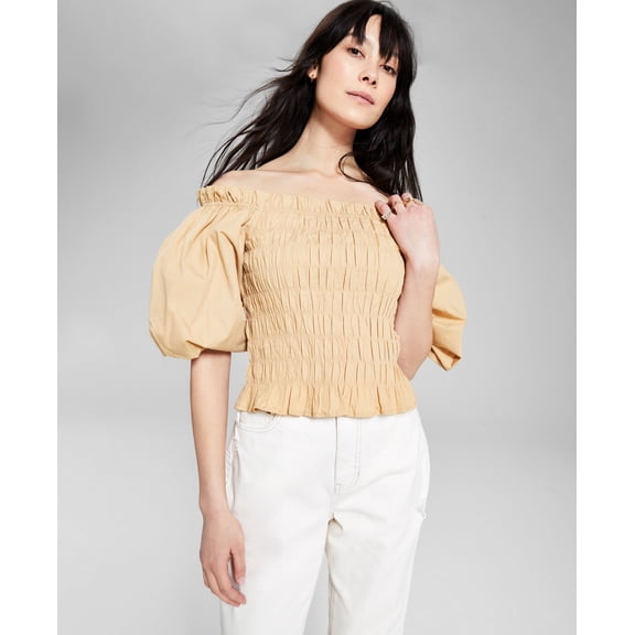 Now This Womens Cotton Off The Shoulder Top Camel Brown XL