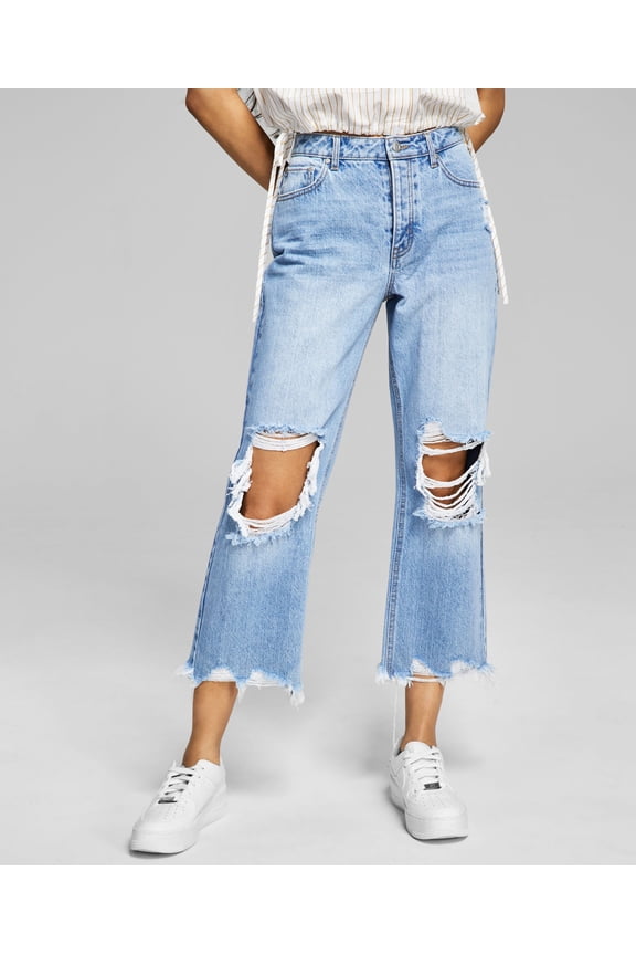 Now This Womens Cotton Ripped Cropped Wide Leg Jeans Pryer 28