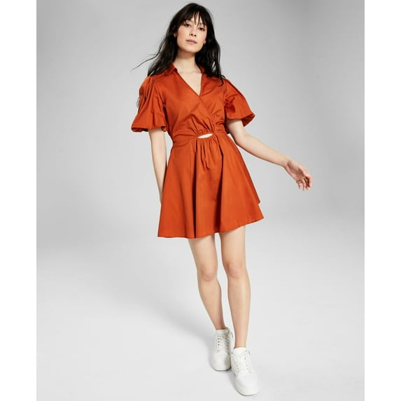 Now This Womens Cutout Fit Flare Dress Rust L