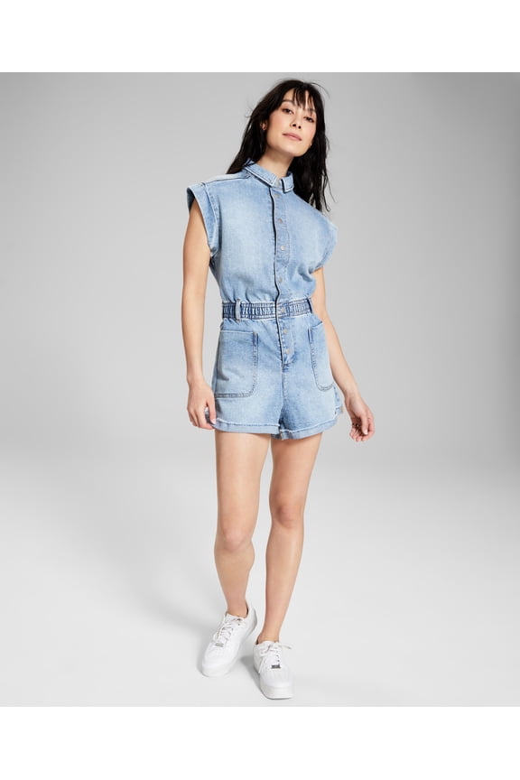 Now This Womens Denim Romper Medium Wash M