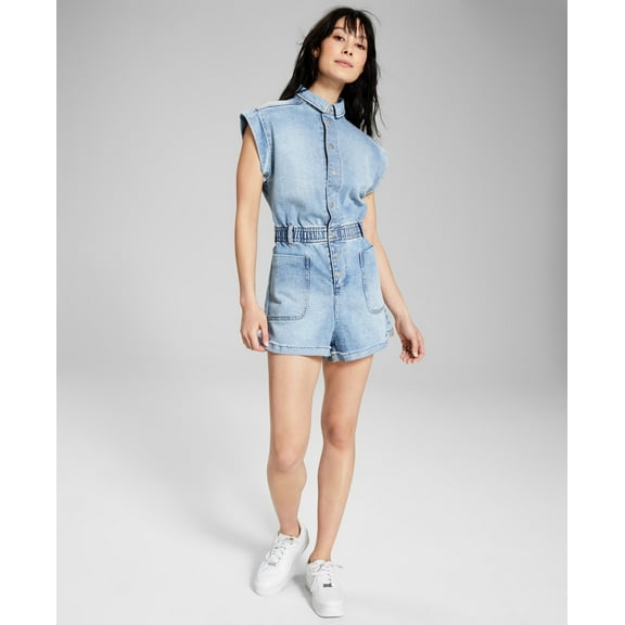 Now This Womens Denim Romper Medium Wash XS