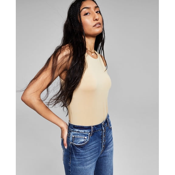 Now This Womens High Neck Bodysuit Camel Brown L