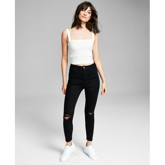 Now This Womens High Rise Perfect Zip Fly Skinny Jeans Black 25