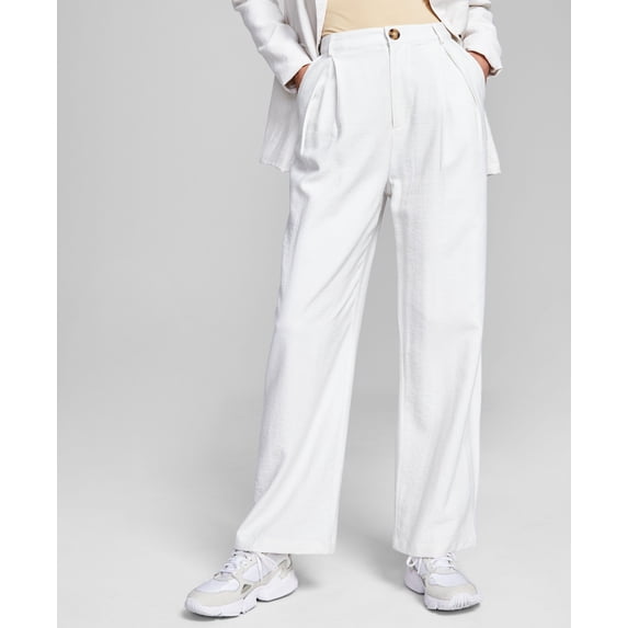 Now This Womens High Rise Wide Leg Textured Trouser Pants Cream XL