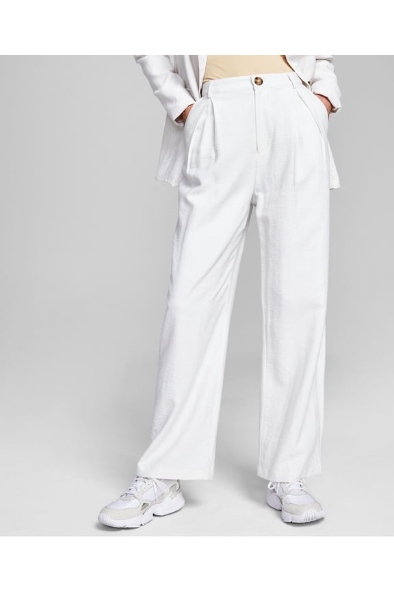 Now This Womens High Rise Wide Leg Textured Trouser Pants Cream XL