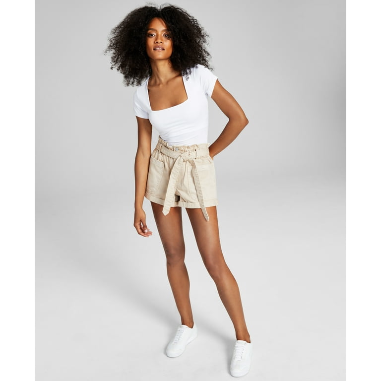 Now This Womens Paperbag Waist Denim Shorts Light Fawn 27 Walmart
