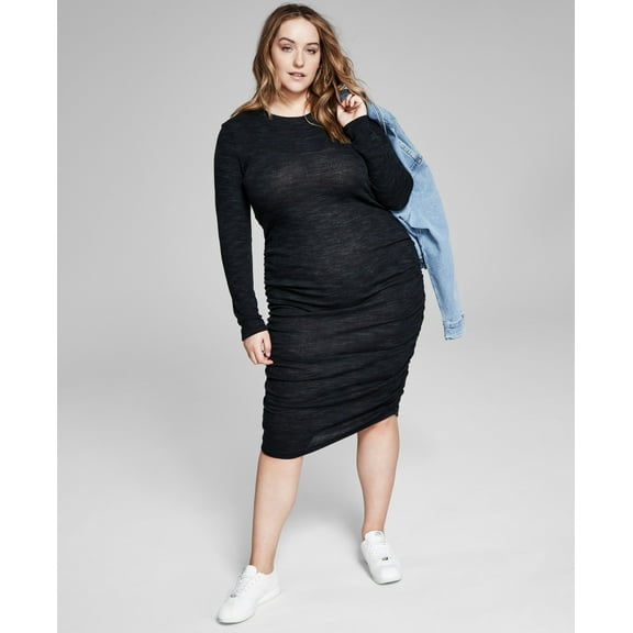 Now This Womens Plus Size Space Dyed Midi Dress Black 0X