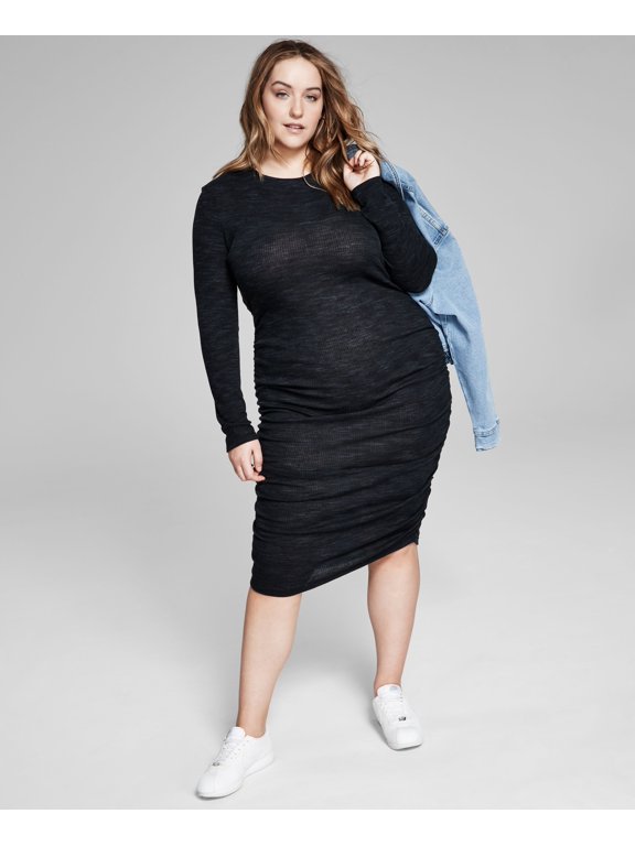 Now This Womens Plus Size Space Dyed Midi Dress Black 0X