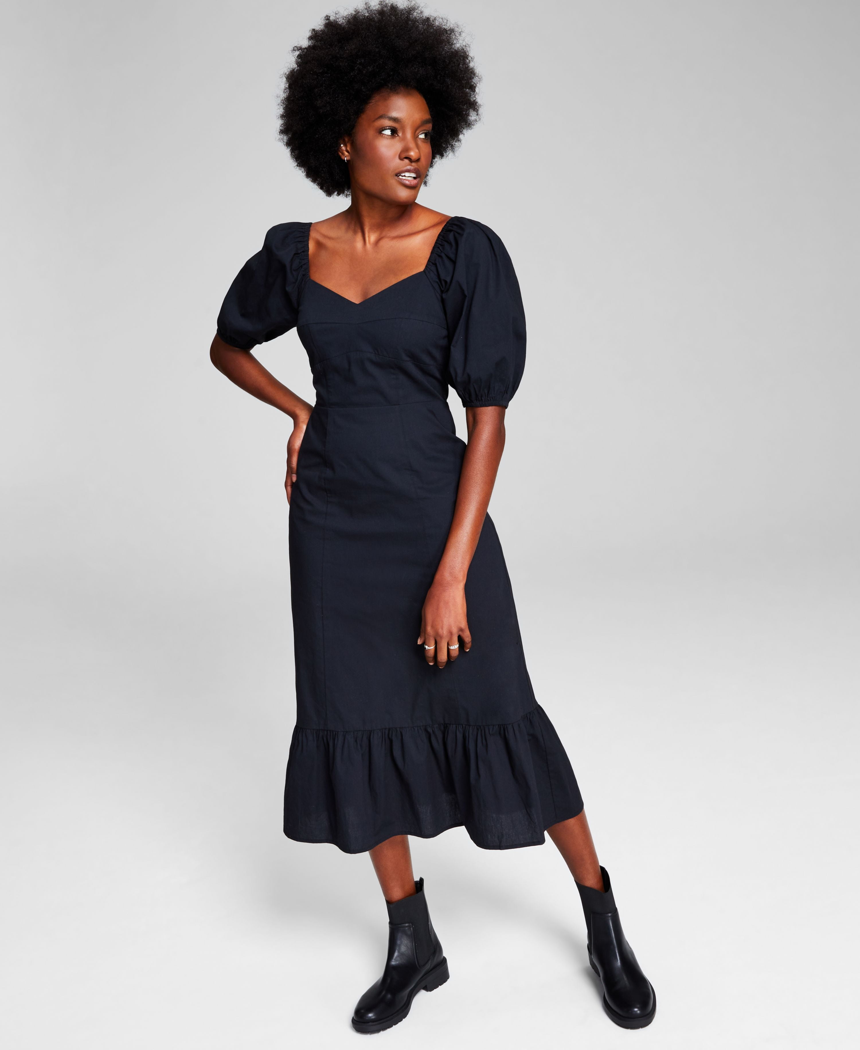 and now this women's puff sleeve midi dress And Now This Women's Puff-Sleeve Midi Dress - Black