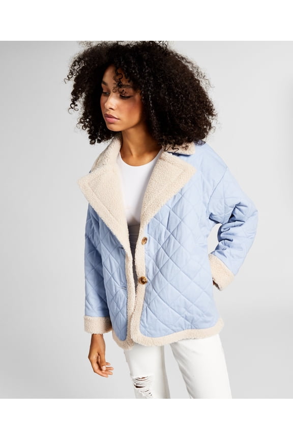 Now This Womens Quilted Fleece Lined Jacket Powder Blue XS