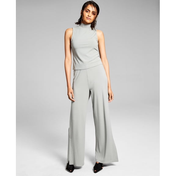 Now This Womens Ribbed Wide Leg Pants Grey M