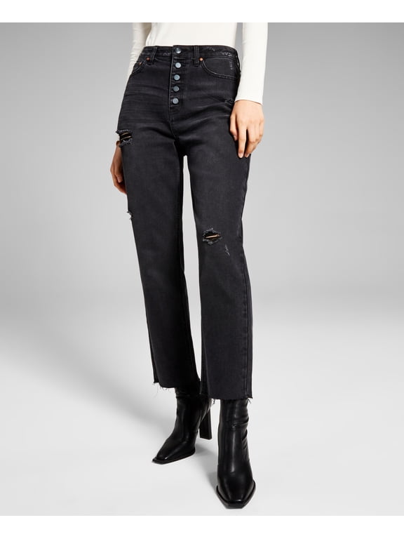Now This Womens Ripped Mom Jeans Saturated Black 32
