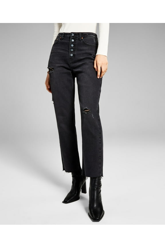 Now This Womens Ripped Mom Jeans Saturated Black 32