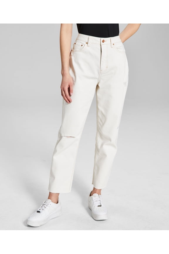 Now This Womens Ripped Mom Jeans Seashell Off White Wash 27