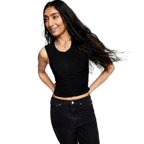 Now This Womens Ruched Tank Top Black M