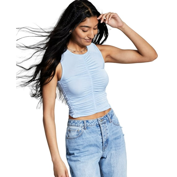 Now This Womens Ruched Tank Top Chambray Blue XS