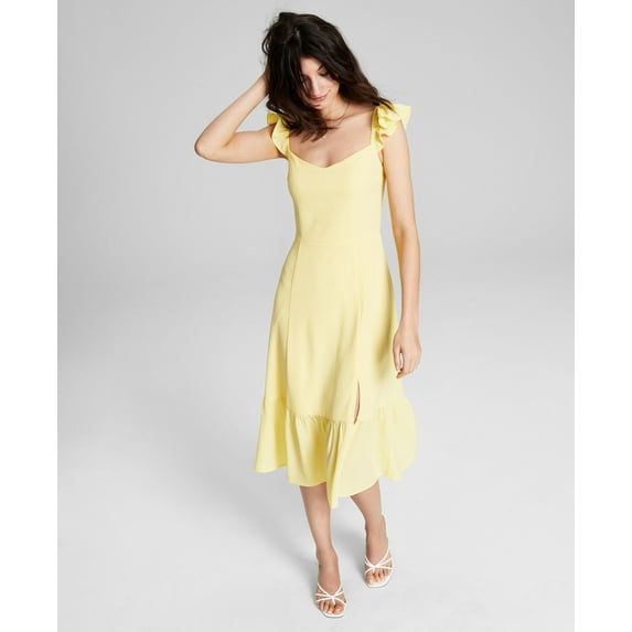 Now This Womens Ruffled Midi Dress Buttercup Yellow L