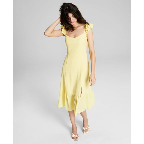 Now This Womens Ruffled Midi Dress Buttercup Yellow S
