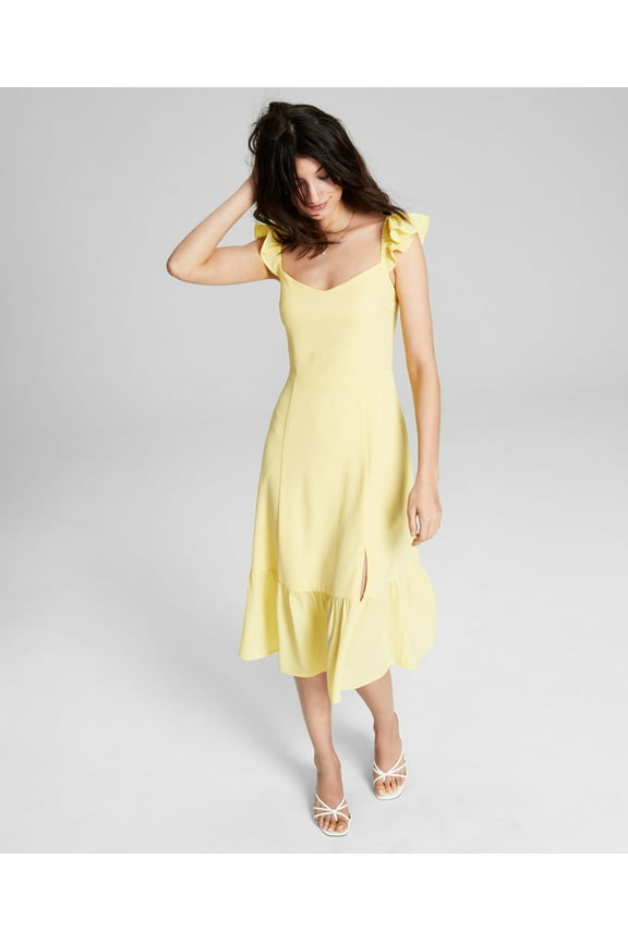 Now This Womens Ruffled Midi Dress Buttercup Yellow S