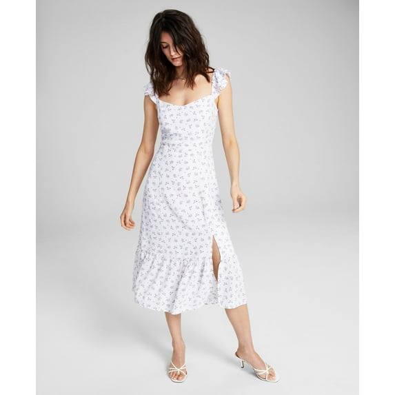 Now This Womens Ruffled Midi Dress Floral Print L