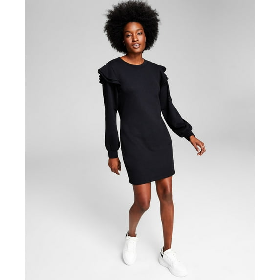 Now This Womens Ruffled Sweatshirt Dress Black S