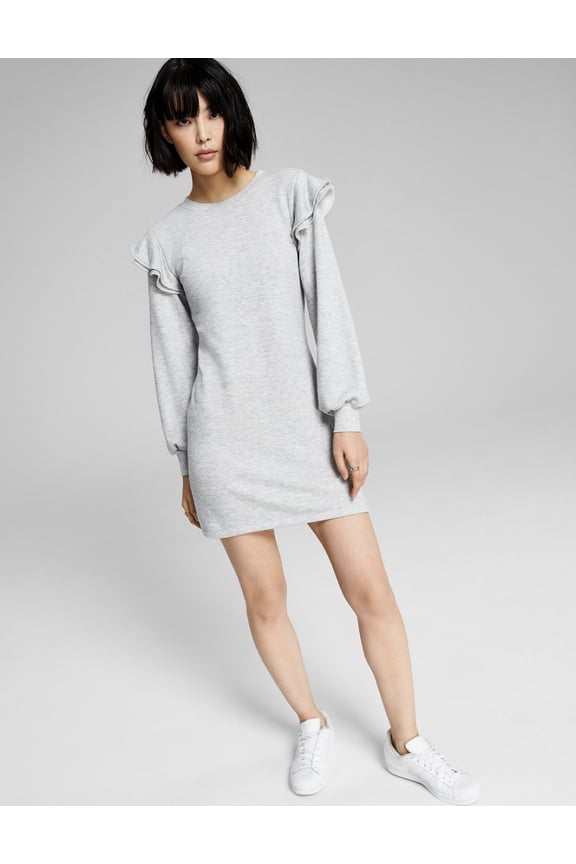 Now This Womens Ruffled Sweatshirt Dress Heather Grey S