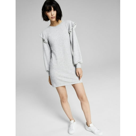 Now This Womens Ruffled Sweatshirt Dress Heather Grey S