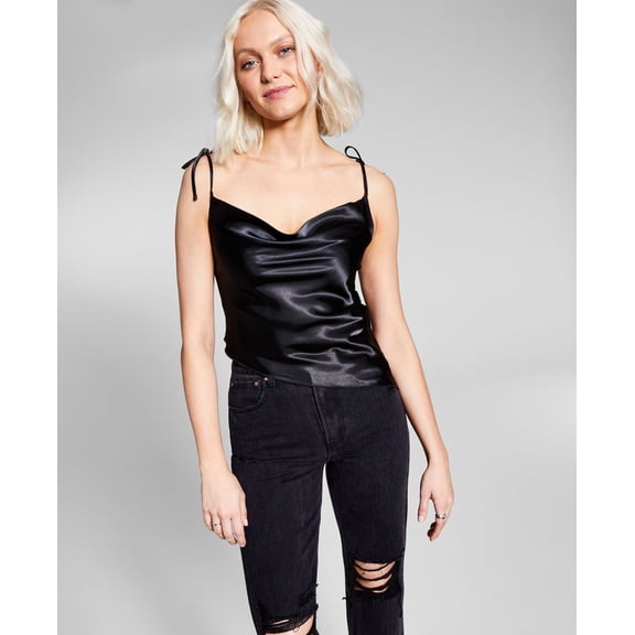 Now This Womens Satin Asymmetrical Camisole Black XL