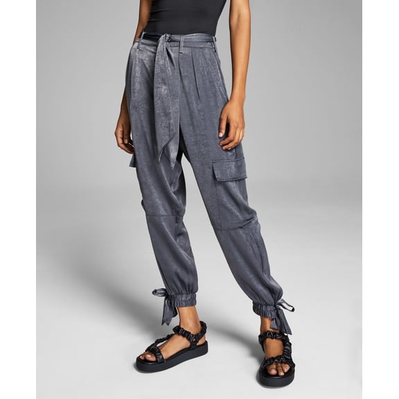Now This Womens Satin Cargo Pants Metal 2