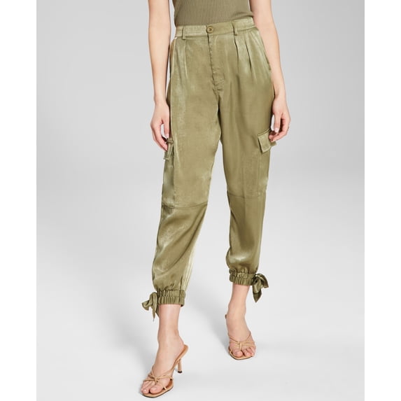 Now This Womens Satin Cargo Pants Olive 2