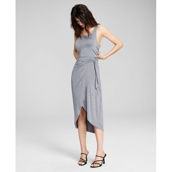 Now This Womens Side Tie Knit Midi Dress Medium Heather Grey 2XL