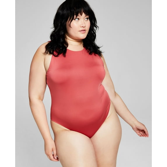 Now This Womens Sleeveless High Neck Bodysuit Rouge 3X