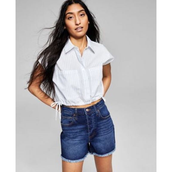 Now This Womens Striped Button Front Cotton Top Bluewhite Stripe XL